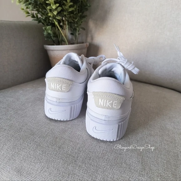 Women's Nike Court Legacy Lift White Sneakers Customized With Clear Crystals - Picture 3 of 8